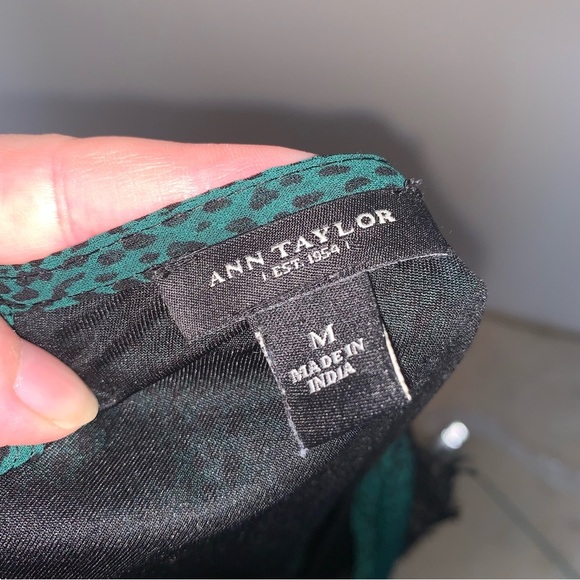 Ann Taylor Blouse Large Green Leopard Print sheer sleeves Lace M - Picture 3 of 8